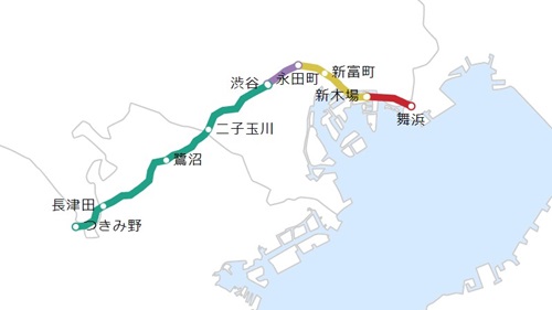 つきみ野から東京ディズニーリゾートまでの乗り換え路線図